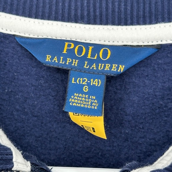 Polo Ralph Lauren Kids Navy Blue Varsity Patch Quarter Zip Sweatshirt L 12-14 - Picture 3 of 9